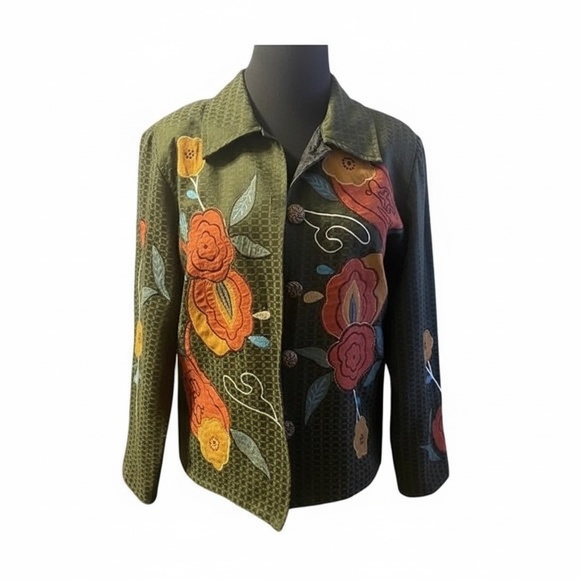 Vintage Alex Kin Funky 80s Vibe Women's‎ Olive Floral Jacket, Size Small